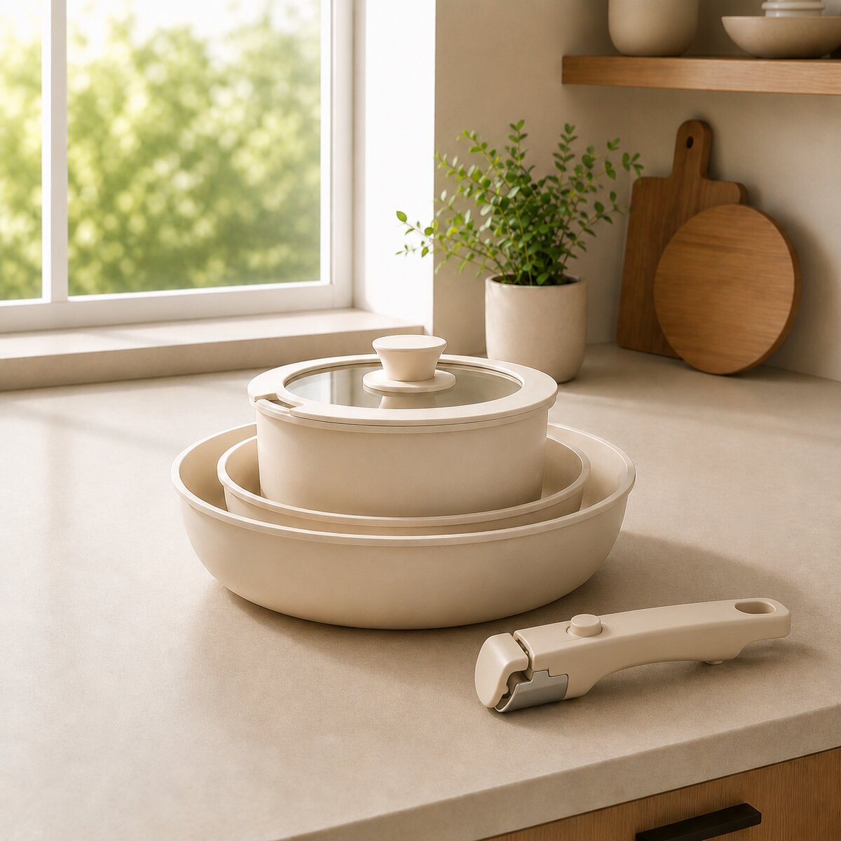 Set batería de Cocina Antiadherente 5 Piezas con Mango Desmontable