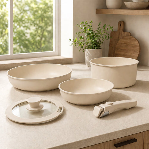 Set batería de Cocina Antiadherente 5 Piezas con Mango Desmontable