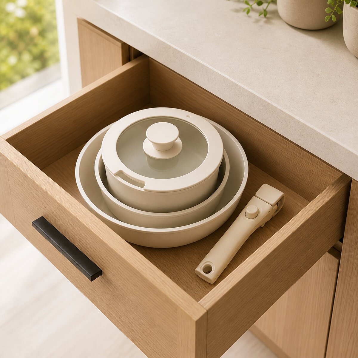 Set batería de Cocina Antiadherente 5 Piezas con Mango Desmontable